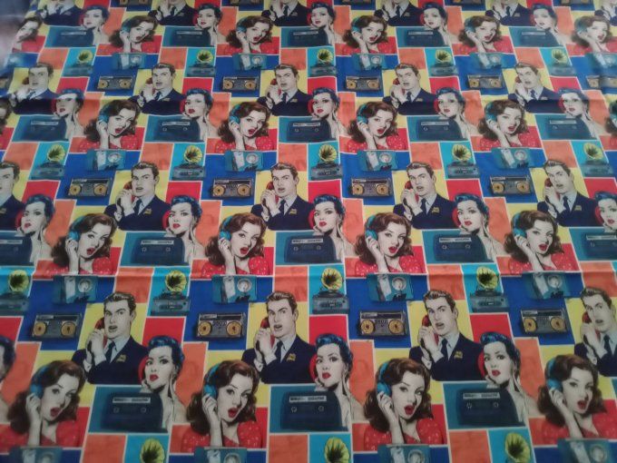 Coupon de tissu imprimé polyester souple et doux motifs musique vintage multicolore top qualité