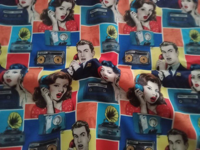 Coupon de tissu imprimé polyester souple et doux motifs musique vintage multicolore top qualité