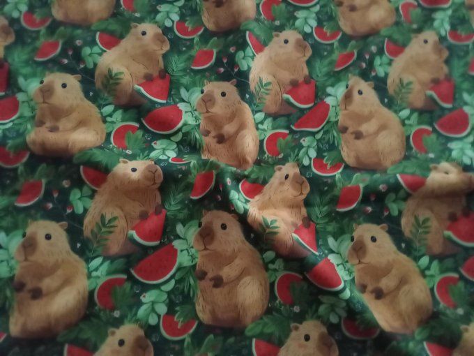 Coupon de tissu imprimé polyester souple et doux motifs capybaras rongeurs animaux top qualité