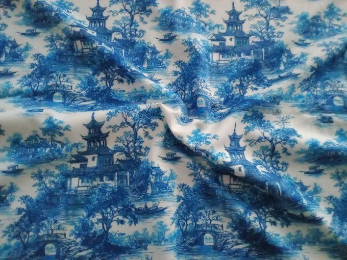 Coupon de tissu imprimé polyester souple et doux motifs paysages asiatiques top qualité