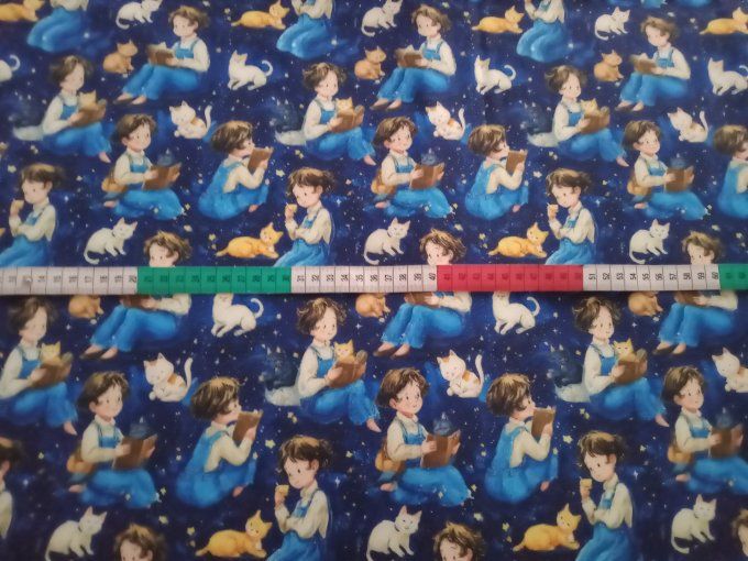 Coupon de tissu imprimé polyester souple et doux motifs enfants chats animaux top qualité