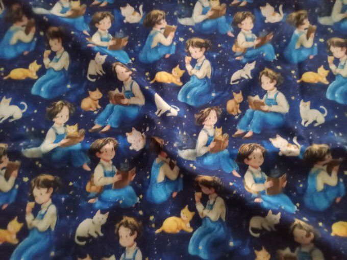 Coupon de tissu imprimé polyester souple et doux motifs enfants chats animaux top qualité