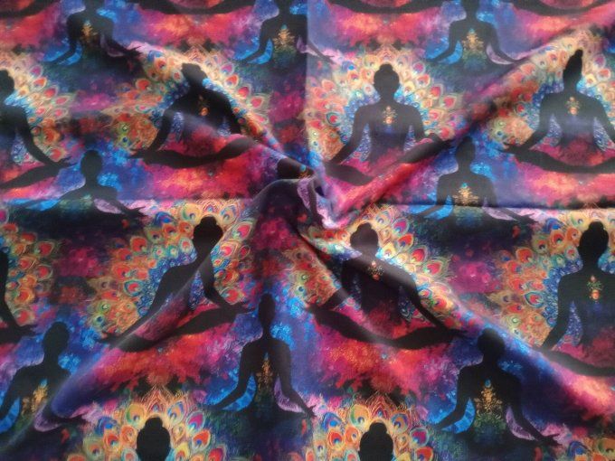 Coupon de tissu imprimé polyester souple et doux motifs bouddha zen top qualité