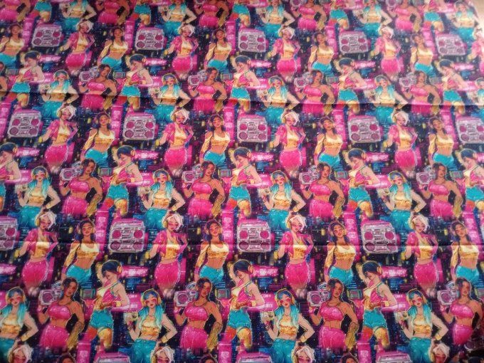 Coupon de tissu imprimé polyester souple et doux motifs musique disco danse top qualité