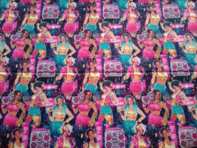 Coupon de tissu imprimé polyester souple et doux motifs musique disco danse top qualité
