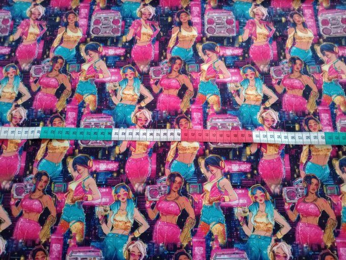 Coupon de tissu imprimé polyester souple et doux motifs musique disco danse top qualité