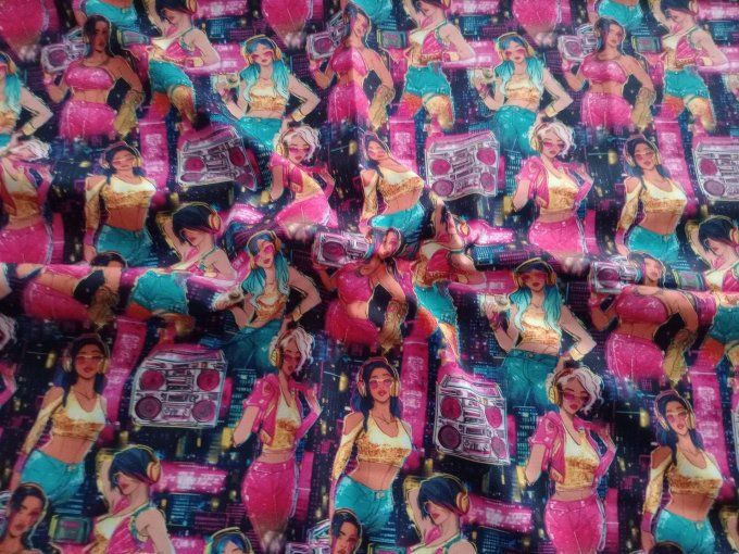 Coupon de tissu imprimé polyester souple et doux motifs musique disco danse top qualité