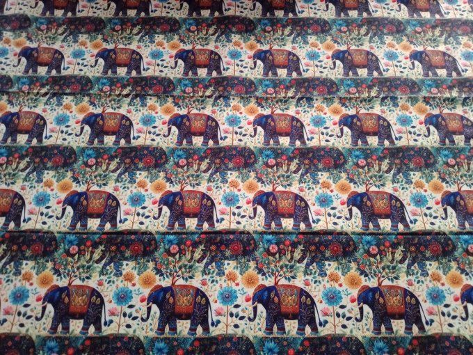 Coupon de tissu imprimé polyester souple et doux motifs éléphants animaux top qualité