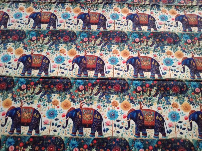 Coupon de tissu imprimé polyester souple et doux motifs éléphants animaux top qualité
