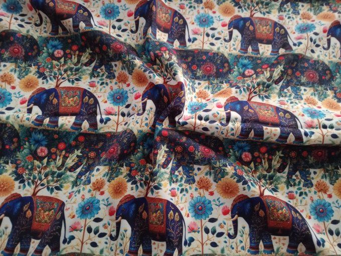 Coupon de tissu imprimé polyester souple et doux motifs éléphants animaux top qualité