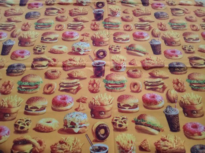 Coupon de tissu imprimé polyester souple et doux motifs fast food top qualité