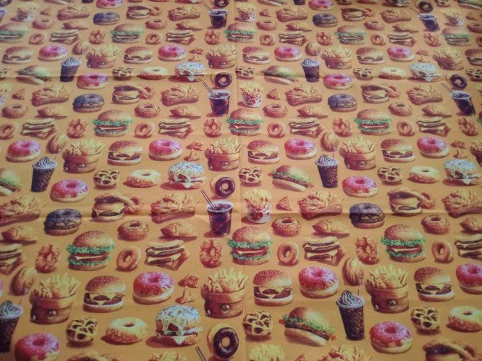 Coupon de tissu imprimé polyester souple et doux motifs fast food top qualité