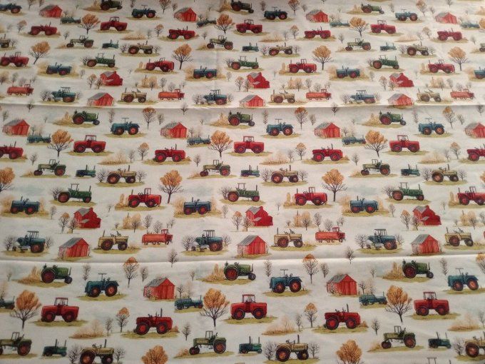Coupon de tissu imprimé polyester souple et doux motifs fermes tracteurs top qualité