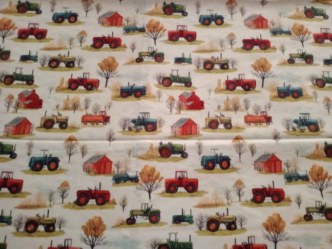 Coupon de tissu imprimé polyester souple et doux motifs fermes tracteurs top qualité