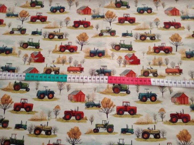 Coupon de tissu imprimé polyester souple et doux motifs fermes tracteurs top qualité