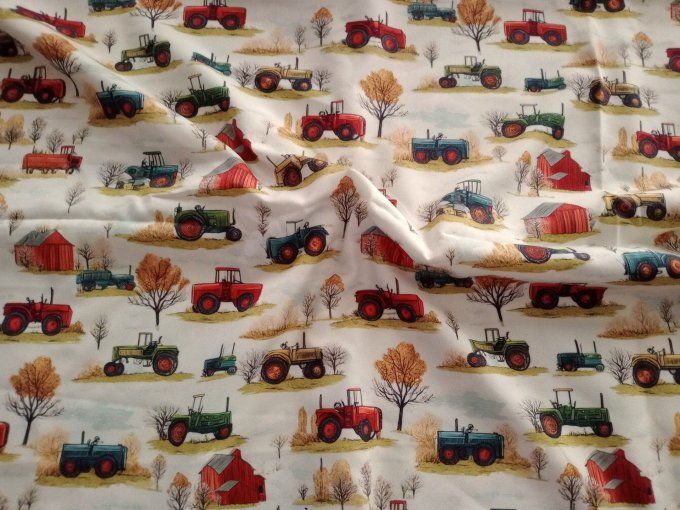 Coupon de tissu imprimé polyester souple et doux motifs fermes tracteurs top qualité