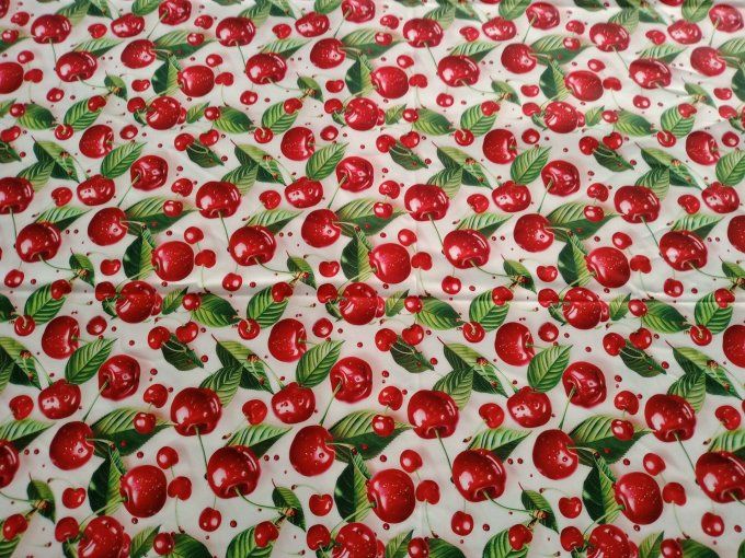 Coupon de tissu imprimé polyester souple et doux motifs fruits cerises top qualité