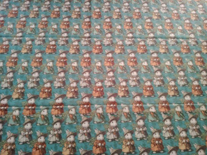 Coupon de tissu imprimé polyester souple et doux motifs lapins animaux vintage top qualité