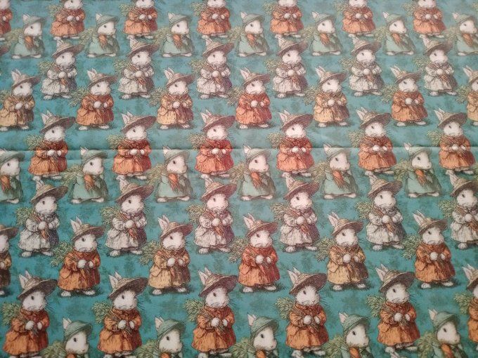 Coupon de tissu imprimé polyester souple et doux motifs lapins animaux vintage top qualité