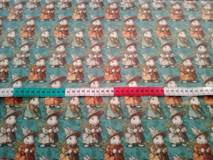 Coupon de tissu imprimé polyester souple et doux motifs lapins animaux vintage top qualité