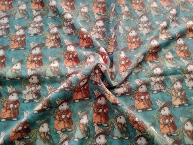 Coupon de tissu imprimé polyester souple et doux motifs lapins animaux vintage top qualité