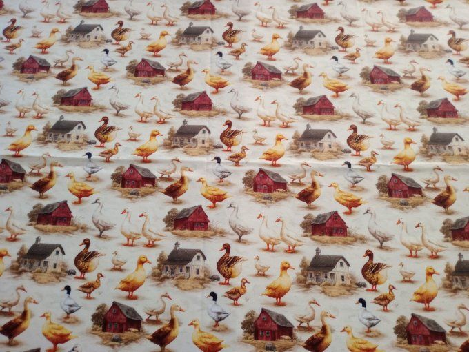 Coupon de tissu imprimé polyester souple et doux motifs canards oies animaux top qualité