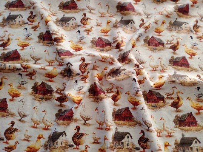 Coupon de tissu imprimé polyester souple et doux motifs canards oies animaux top qualité