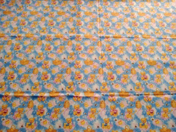 Coupon de tissu imprimé polyester souple et doux motifs oursons animaux top qualité