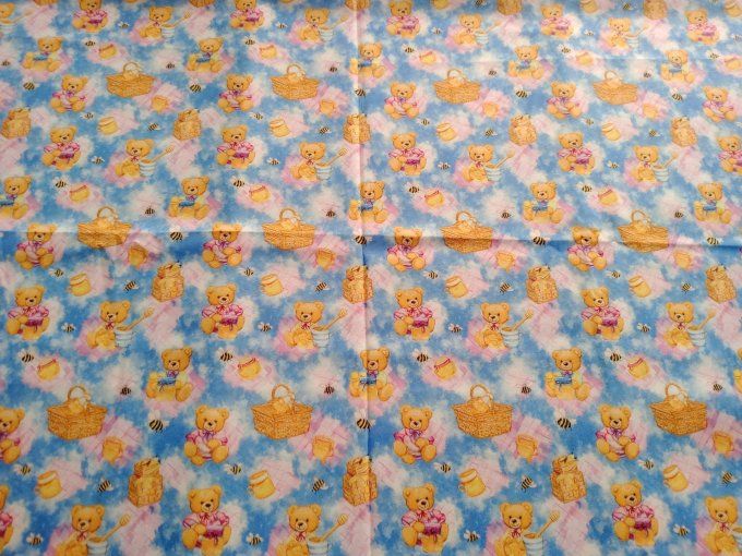 Coupon de tissu imprimé polyester souple et doux motifs oursons animaux top qualité