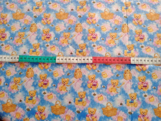 Coupon de tissu imprimé polyester souple et doux motifs oursons animaux top qualité