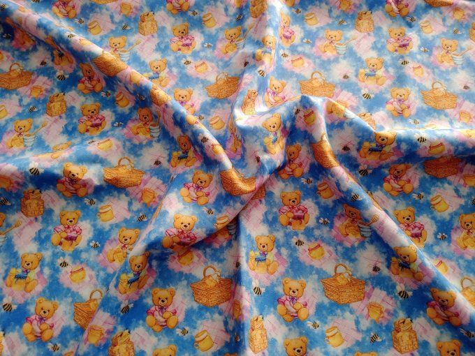 Coupon de tissu imprimé polyester souple et doux motifs oursons animaux top qualité