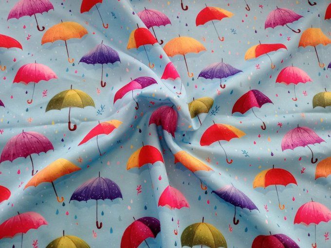 Coupon de tissu imprimé polyester souple et doux motifs parapluies multicolores top qualité
