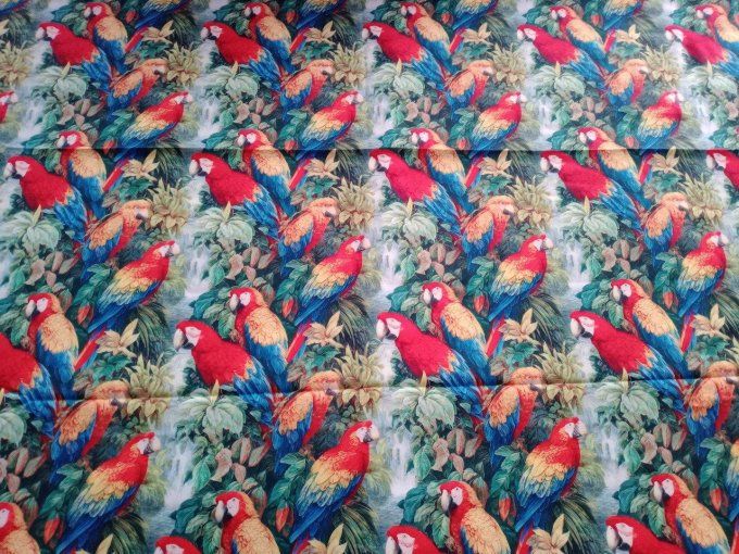 Coupon de tissu imprimé polyester souple et doux motifs perroquets oiseaux animaux top qualité