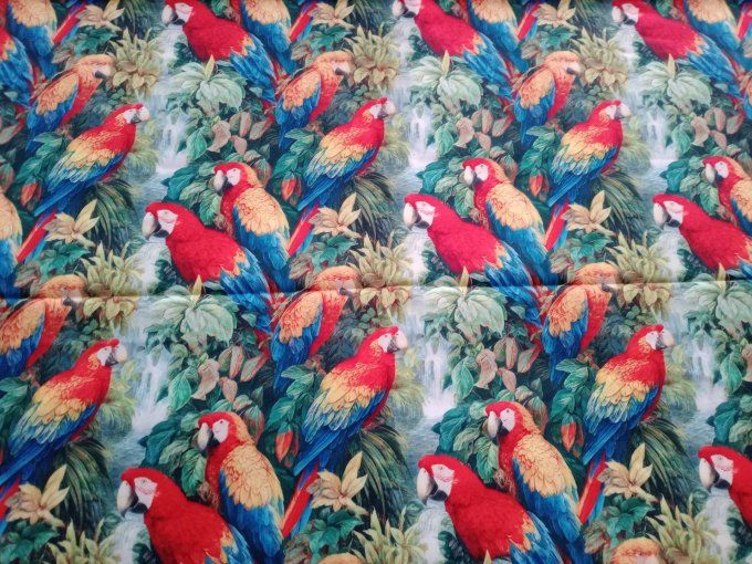 Coupon de tissu imprimé polyester souple et doux motifs perroquets oiseaux animaux top qualité