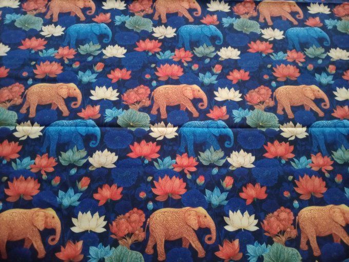 Coupon de tissu imprimé polyester souple et doux motifs éléphants animaux fleurs top qualité