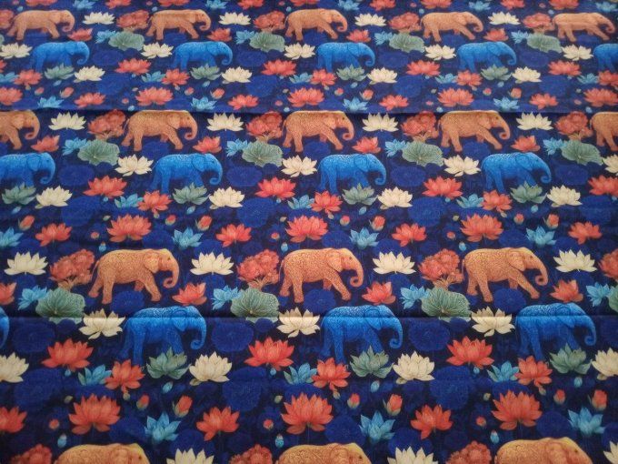 Coupon de tissu imprimé polyester souple et doux motifs éléphants animaux fleurs top qualité