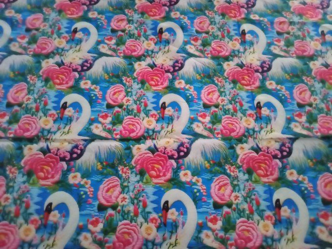 Coupon de tissu imprimé polyester souple et doux motifs cygnes animaux fleurs top qualité