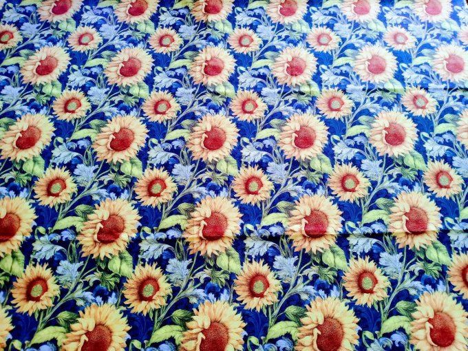 Coupon de tissu imprimé polyester souple et doux motifs fleurs tournesols top qualité