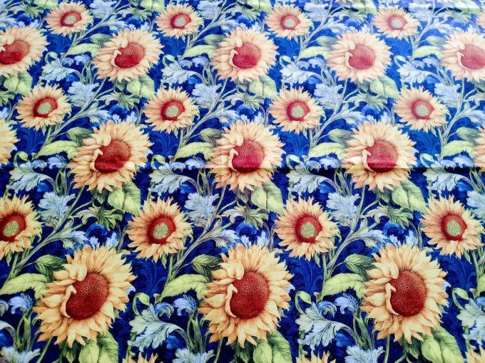 Coupon de tissu imprimé polyester souple et doux motifs fleurs tournesols top qualité