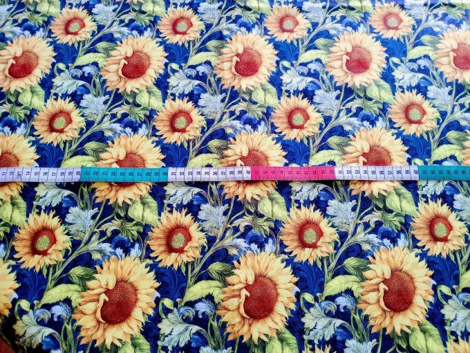 Coupon de tissu imprimé polyester souple et doux motifs fleurs tournesols top qualité