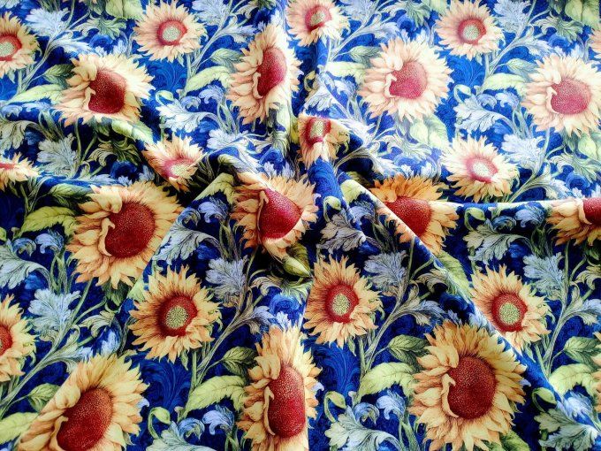Coupon de tissu imprimé polyester souple et doux motifs fleurs tournesols top qualité